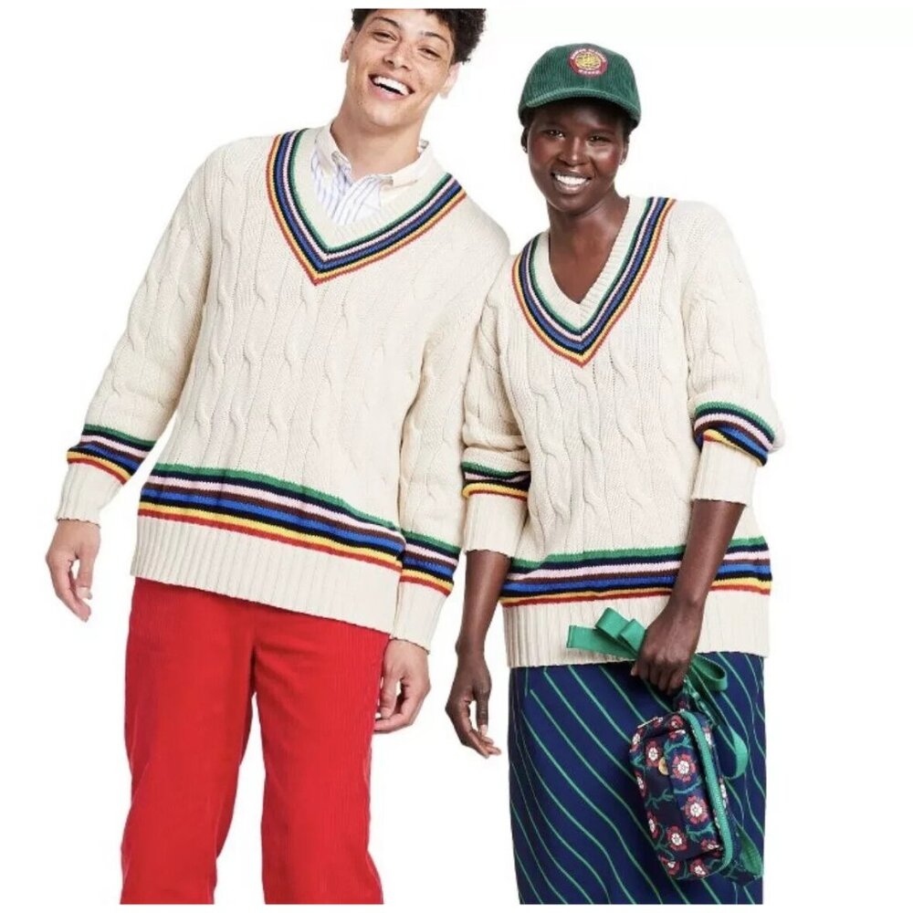 Rowing Blazers x Target Adult Croquet Stripe Cable Knit Sweater XS Tennis Prep